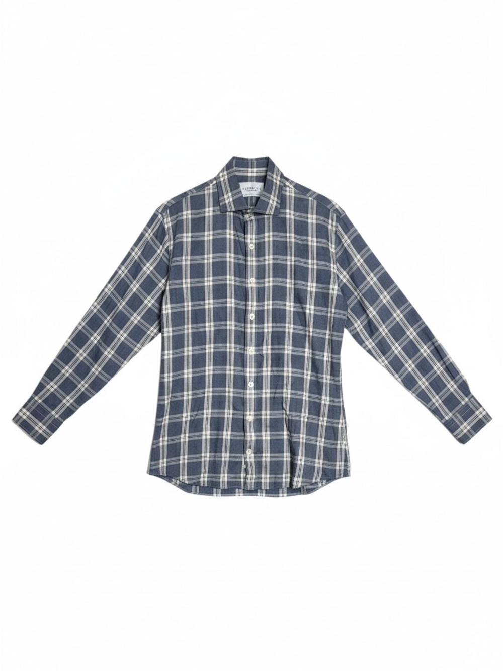 Ledbury Osmond Blue Plaid Button Down Shirt Spread Collar Cotton 15.5 Medium - Picture 2 of 10